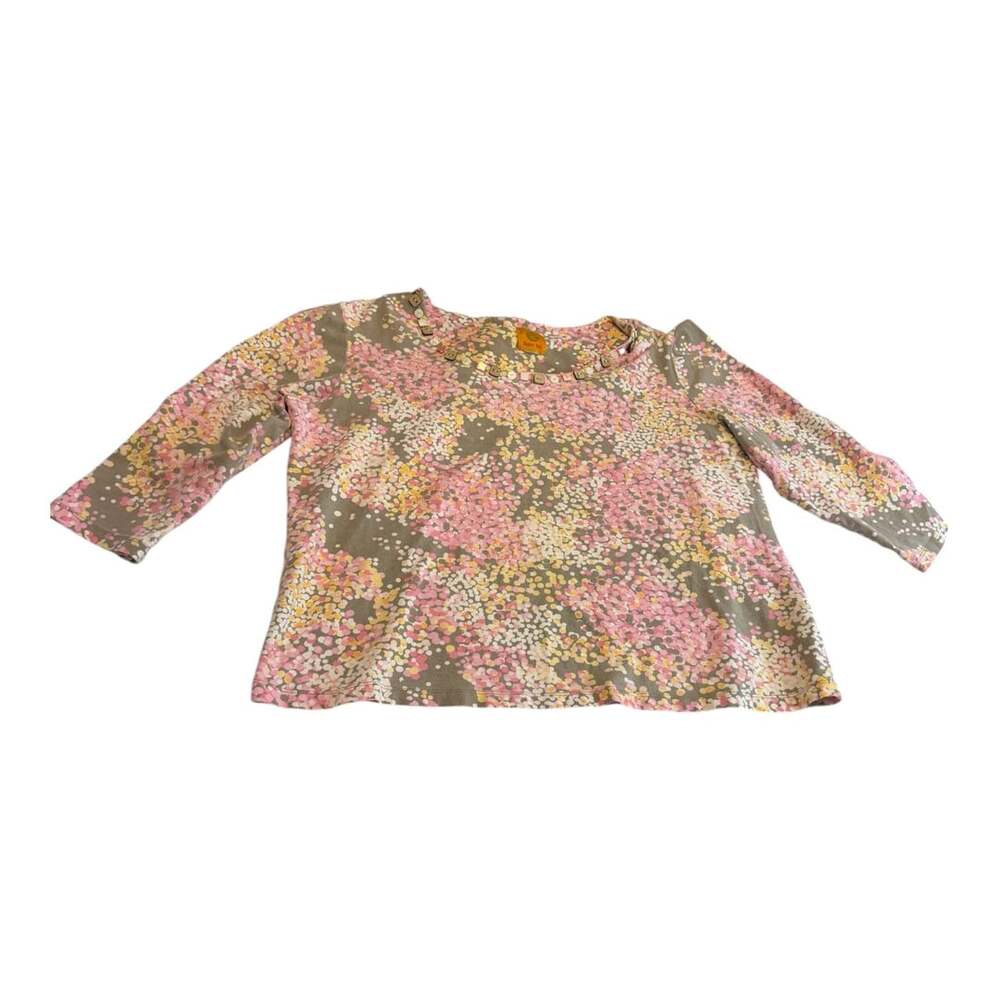 Ruby Rd. Top Embellished Neckline 3/4 Sleeve Pink Multi Floral Dots